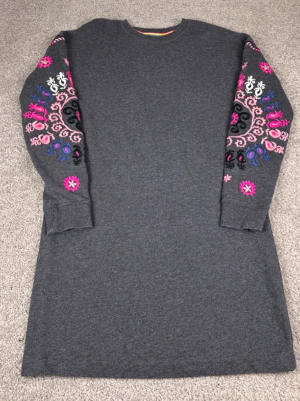 Boden Jasmine Sweatshirt Dress Heather Gray Multicolor Embroidered Size US 4R
